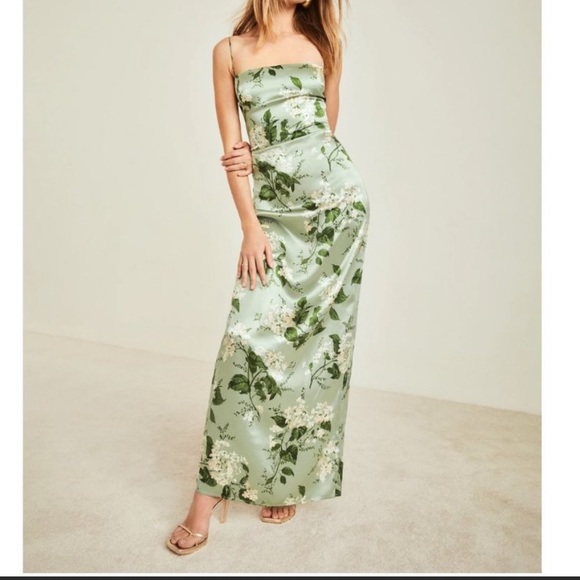 Reformation Frankie Silk Dress - Tea Garden - Picture 1 of 8